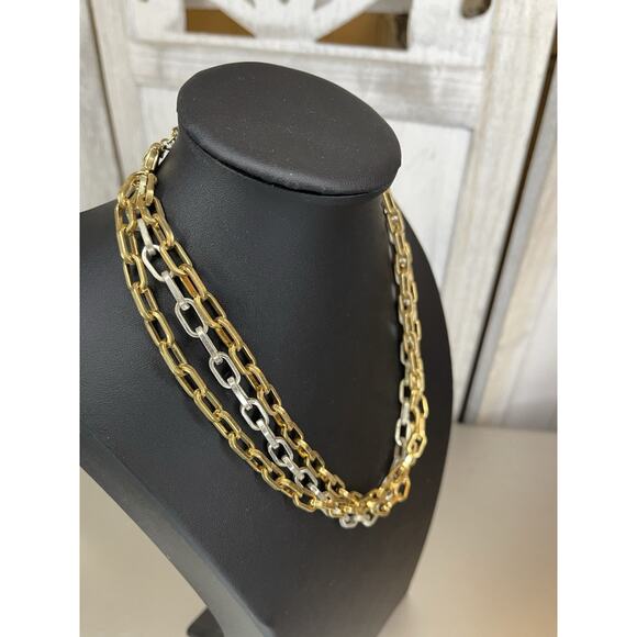 Vintage Napier Two Tone Necklace Gold & Silver 3 Chain Statement Necklace - Picture 2 of 4